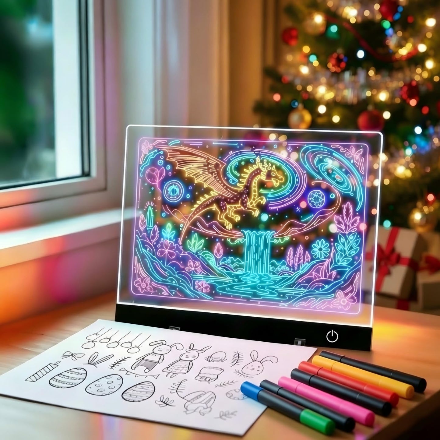 LED Drawing Board for Kids,13.7" USB Light Up Tracing Tablet with 6 RGB Light Modes, 7 Dry Erase Markers & Tracing Paper,Neon Light Up Drawing Tablet Gifts for Kids Birthday Christmas Gift Ideas