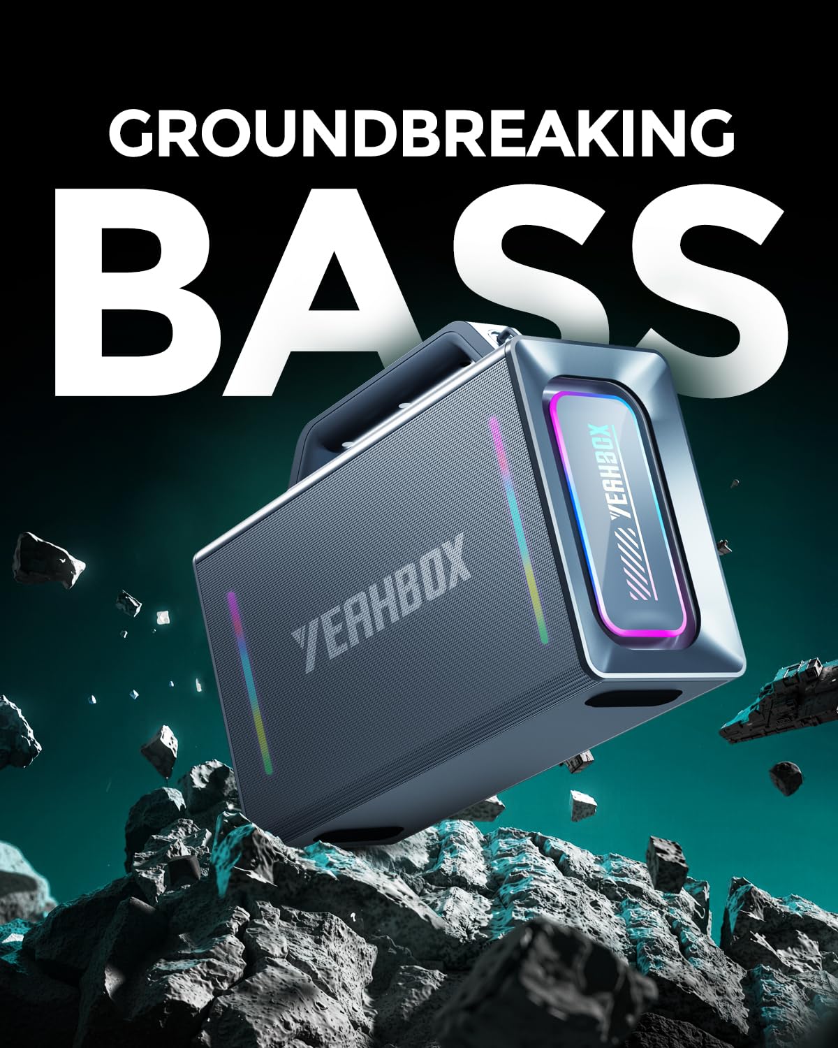 Yeahbox Thunder 500 Party Speaker – 200W Max Power Bluetooth PA System with Dual Wireless Microphones, DSP Sound Card, LED Lights & 10H Playtime, Portable for Outdoor, Home, and Events