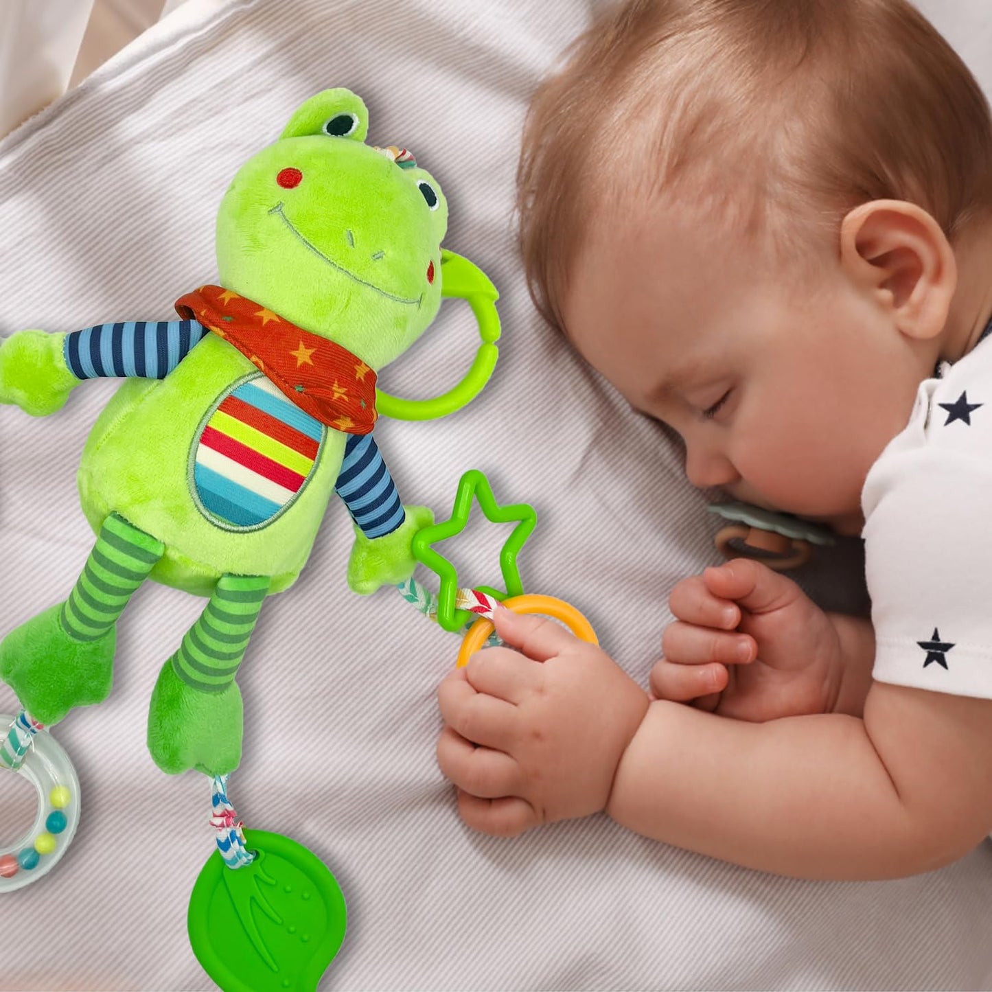 Cylazo Baby Hanging Toys, Plush Animal Stuffed Sensory Toys for Carseat Stroller Car Seat Crib Play Gym, Baby Toys for 0 3 6 9 12 Months, Baby Boys and Girls Gift (Frog)