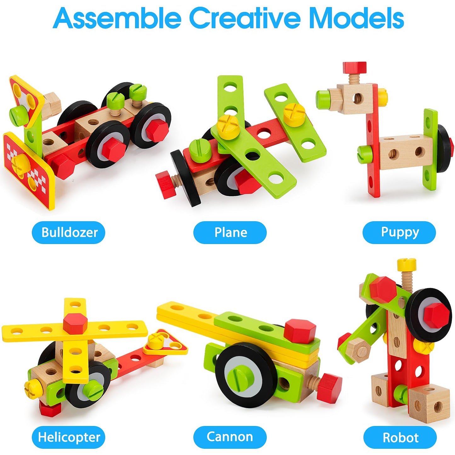 Kids Tool Set with Electric Drill, 46 Pcs Wooden Toddler Play Tools Set with Tool Box, Montessori STEM Educational Construction Building Toy for 3 4 5 6 Year Old Boys Girls Birthday Gifts