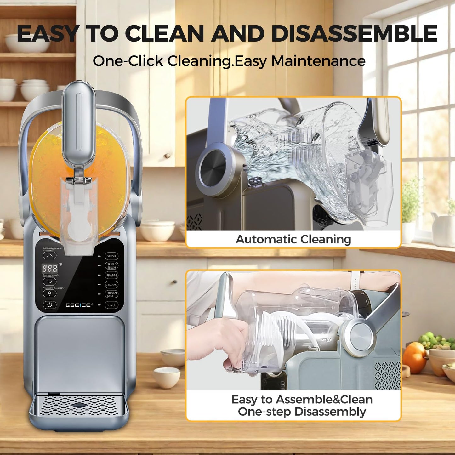 GSEICE Slushie Machine, 101oz Large Capacity Slushy Machine for Home with Portable Handle, Real-time Temp Display, 5 Preset Modes for Slushie, Margaritas, Frappés, Milkshake, and Juice