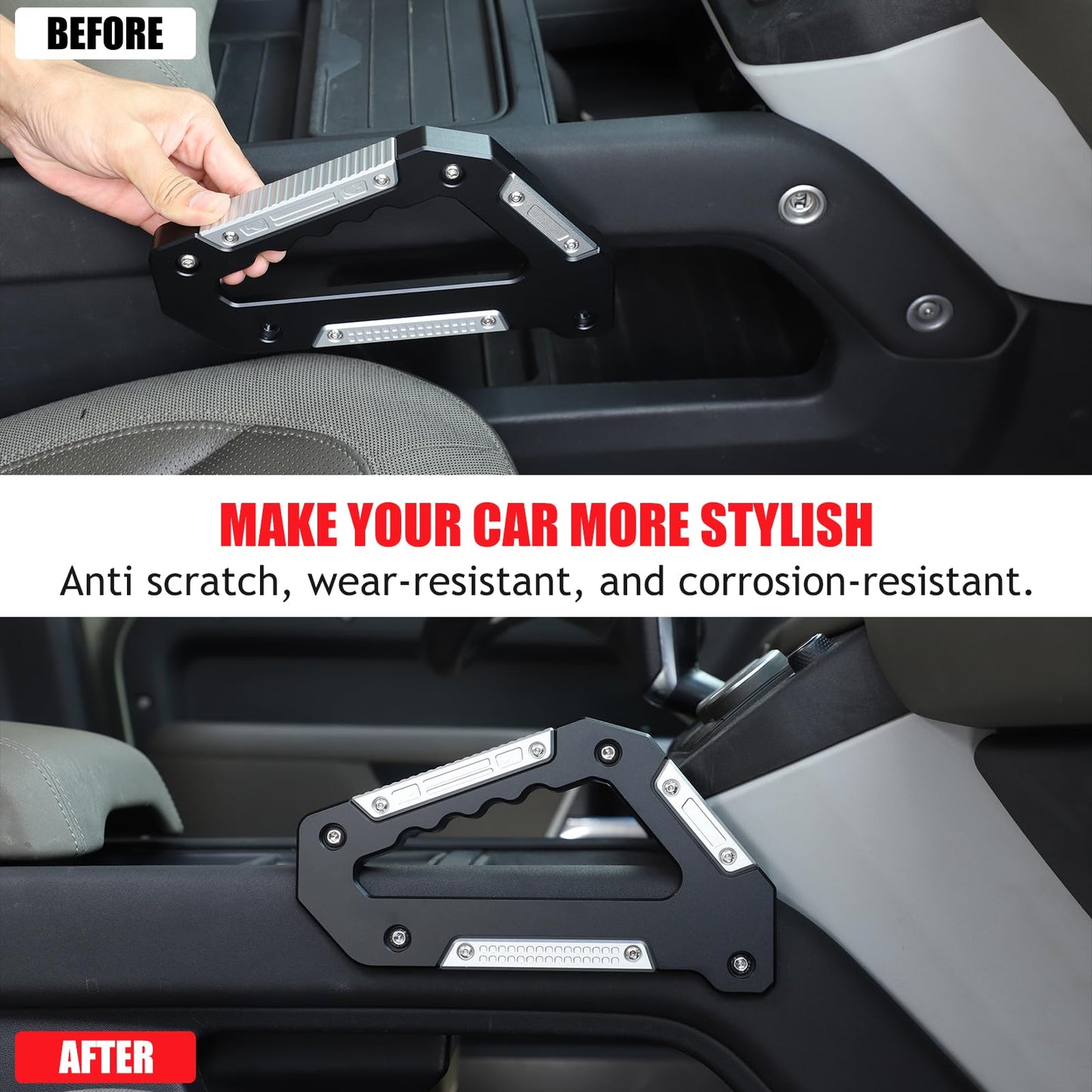 Bekantogy 2PCS Central Control Grab Handles Compatible with Land Rover Defender 90 110 130 2020-2024 Aluminum Alloy Grip Handle for Armrest Both Side Interior Accessories (Black Silve)