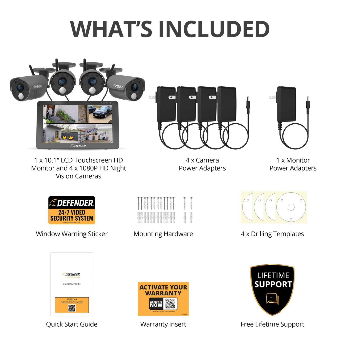 Defender PhoenixHD Wireless Security Camera System with 10.1” Touchscreen Monitor, 4 Outdoor 1080P HD Night Vision Cameras, Plug & Play Home Security System, Two Way Talk, No WiFi Required