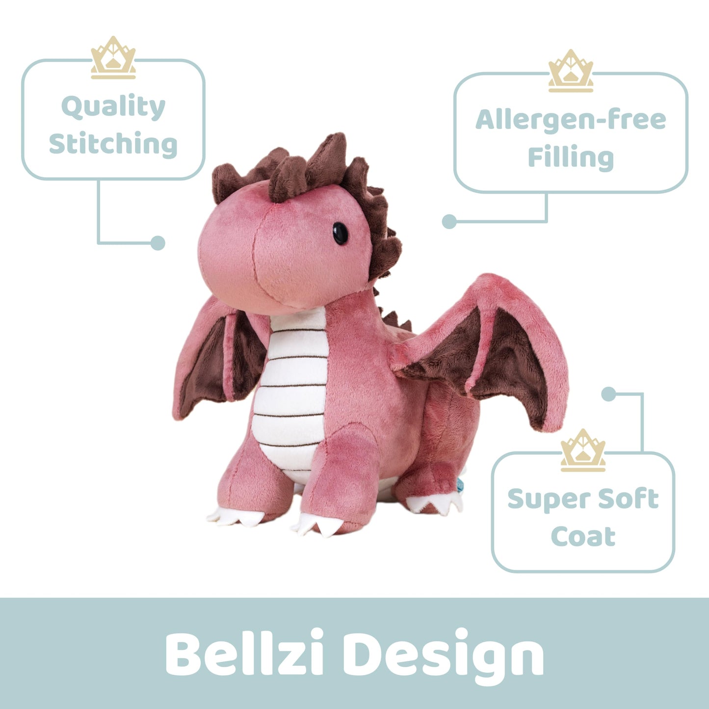 Bellzi Fire Dragon - 11.5" Cute Stuffed Animal Plush Toy - Adorable Soft Dragon Toy Plushies and Gifts - Perfect Present for Kids, Babies, Toddlers - Draggi