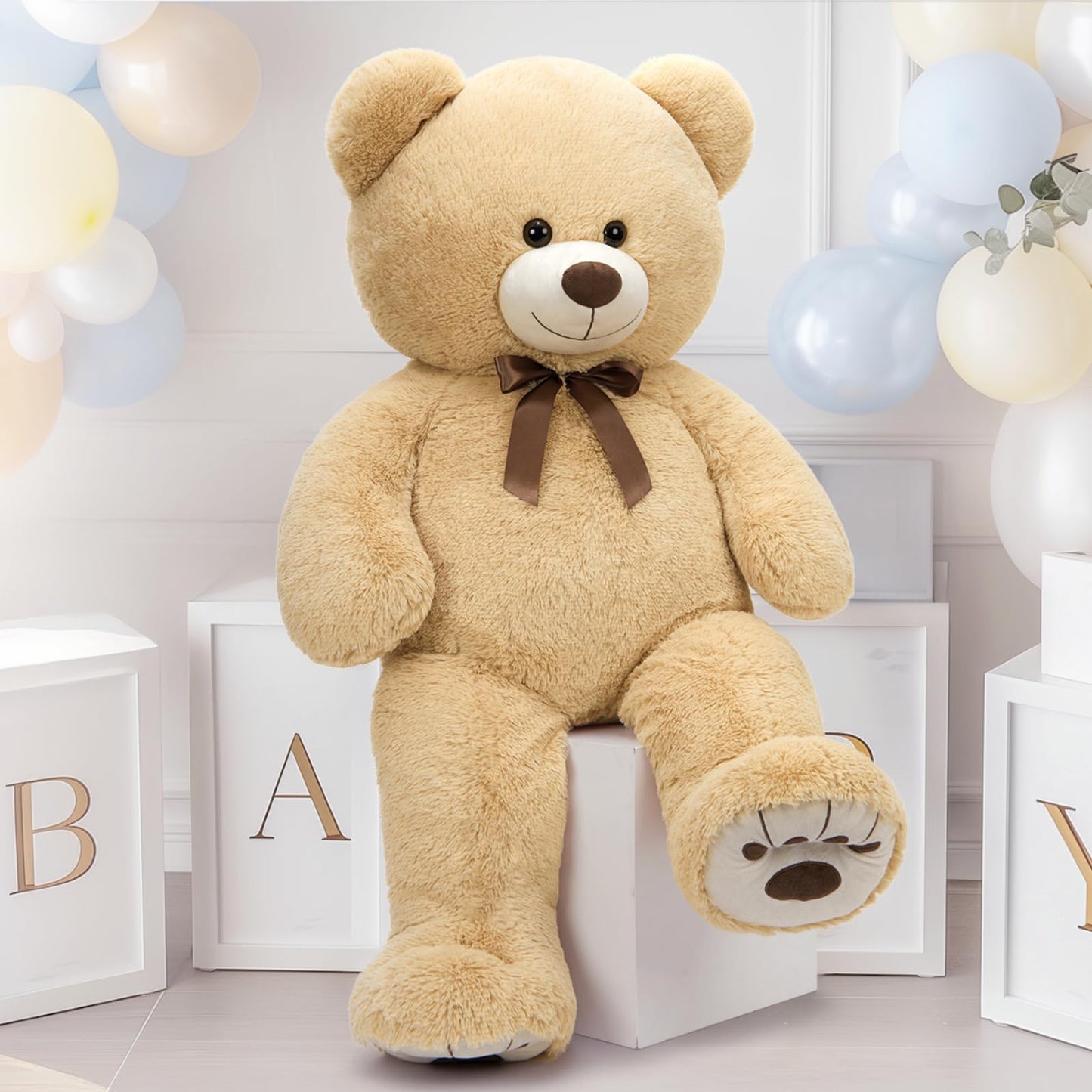 Tezituor 4ft Large Teddy Bear Giant Cream Teddy Bear, 43 inch Big Stuffed Animal Soft Plush for Kids Baby Shower Decorations, Cute Plush Toys for Girls Christmas Birthday Gift