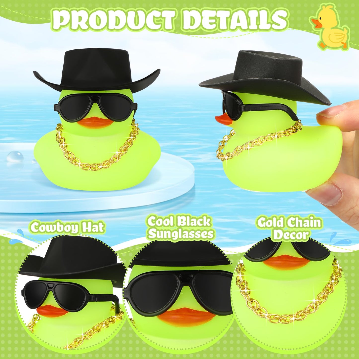 Sotiff 48 Sets Cowgirl Rubber Duck Squeaky Duck Bath Toy Duckies Car Dashboard Decorations Halloween Party Favors with Mini Necklace Hat and Sunglasses for Bathtub Baby Shower Swimming Party