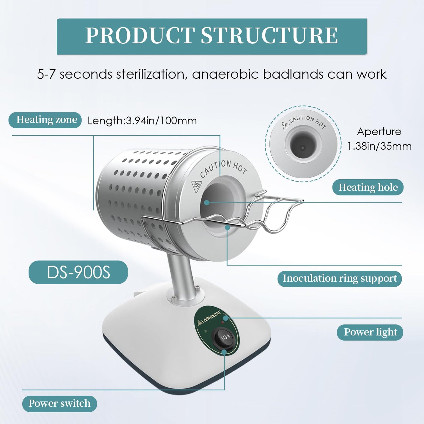 LABHOUSE Lab DS-900S Infrared Sterilizer Autoclave Sterilizers Two Adjustable Heating Temperatures 400°C/825°C for Scalpel Needle Inoculating Loop Vaccination Ring,110V 240W