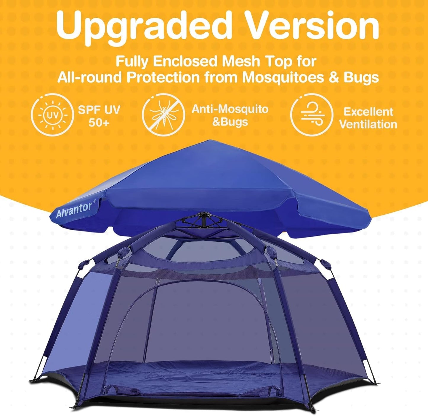 Alvantor® Baby Playpen Pop Up Play Yard 84"x84"x44”Large Mesh Kids Toddler Play Pen Indoor & Outdoor Safe Space Foldable Lightweight Mosquito Playpen Canopy for Infants Toddlers Pets, Navy