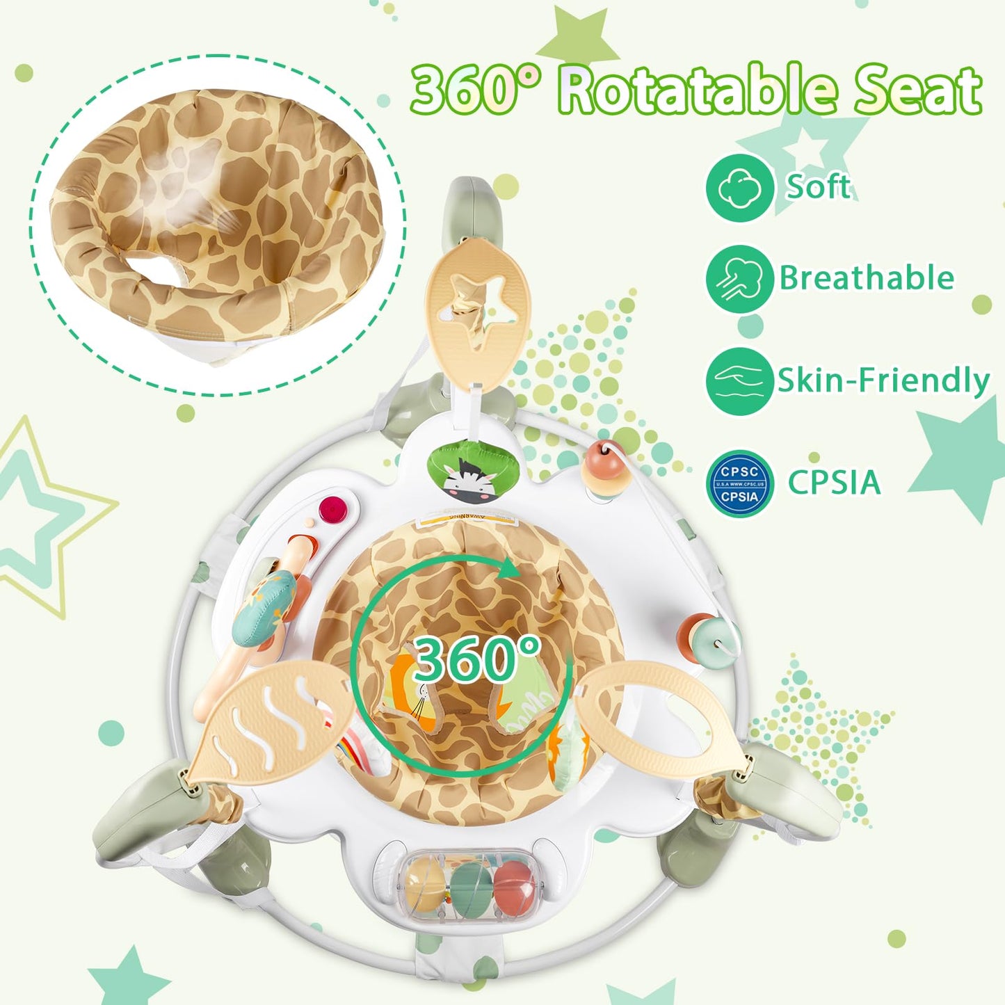 Otrolepota Baby Activity Center, Infant Jumpers and Bouncers with Music, Lights, Infant Toys, 360°Rotating Seat, 3 Adjustable Heights, Baby Play and Learning Center for 6+ Months