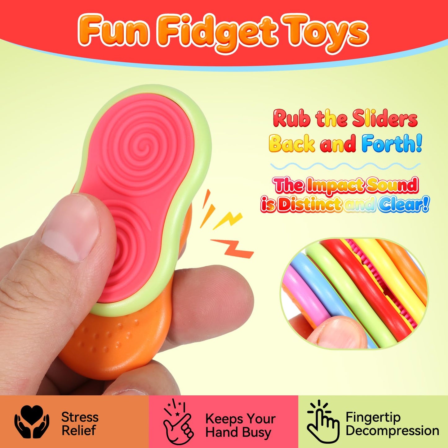 Silicone Sensory Magnetic Toys for Kids, 6PCS Textured Anxiety Relief Slider,Suitable for Autism and ADHD — Essential for Adults Office Desk Travel Stress Relief Toys for Students Classroom