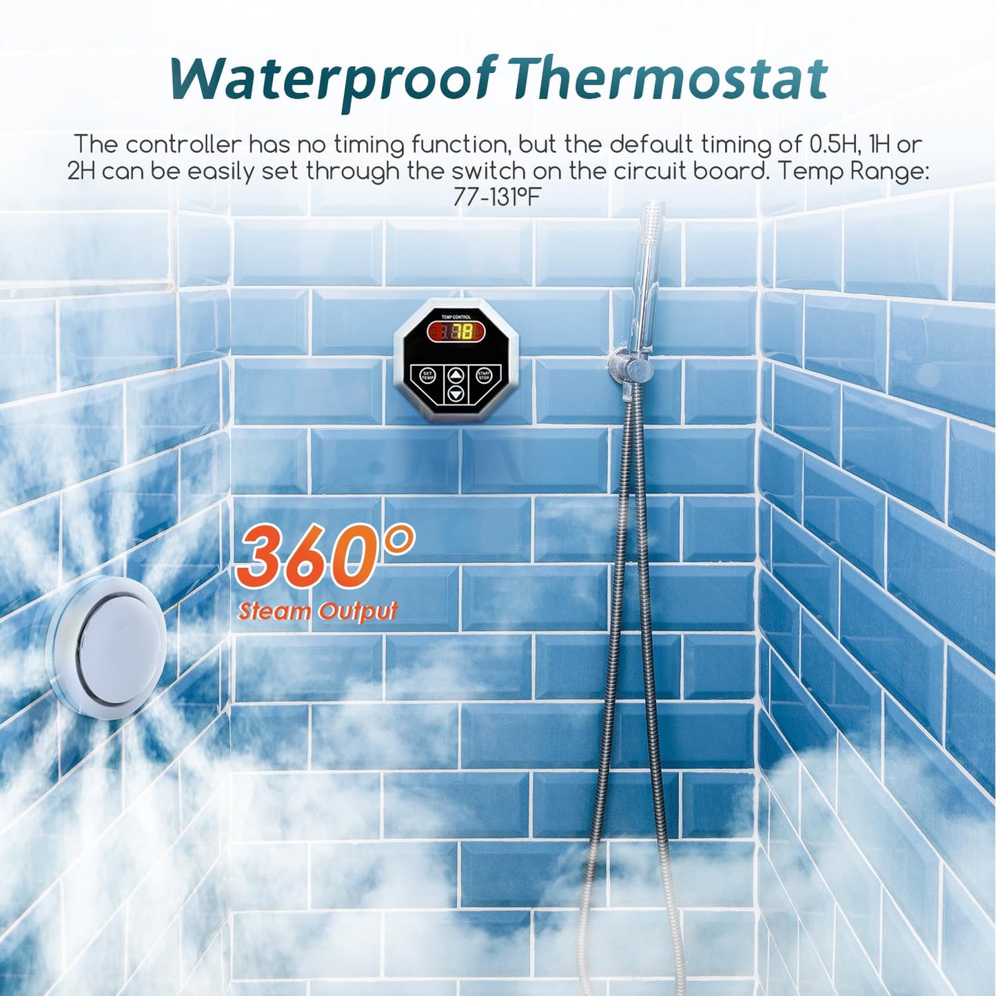 Hapyvergo Steam Shower Generator Kit 9KW for Bath Sauna SPA, Self-draining System, Aromatherapy Steam Head, LED Waterproof Controller 77-131℉ For Home Commercial Use