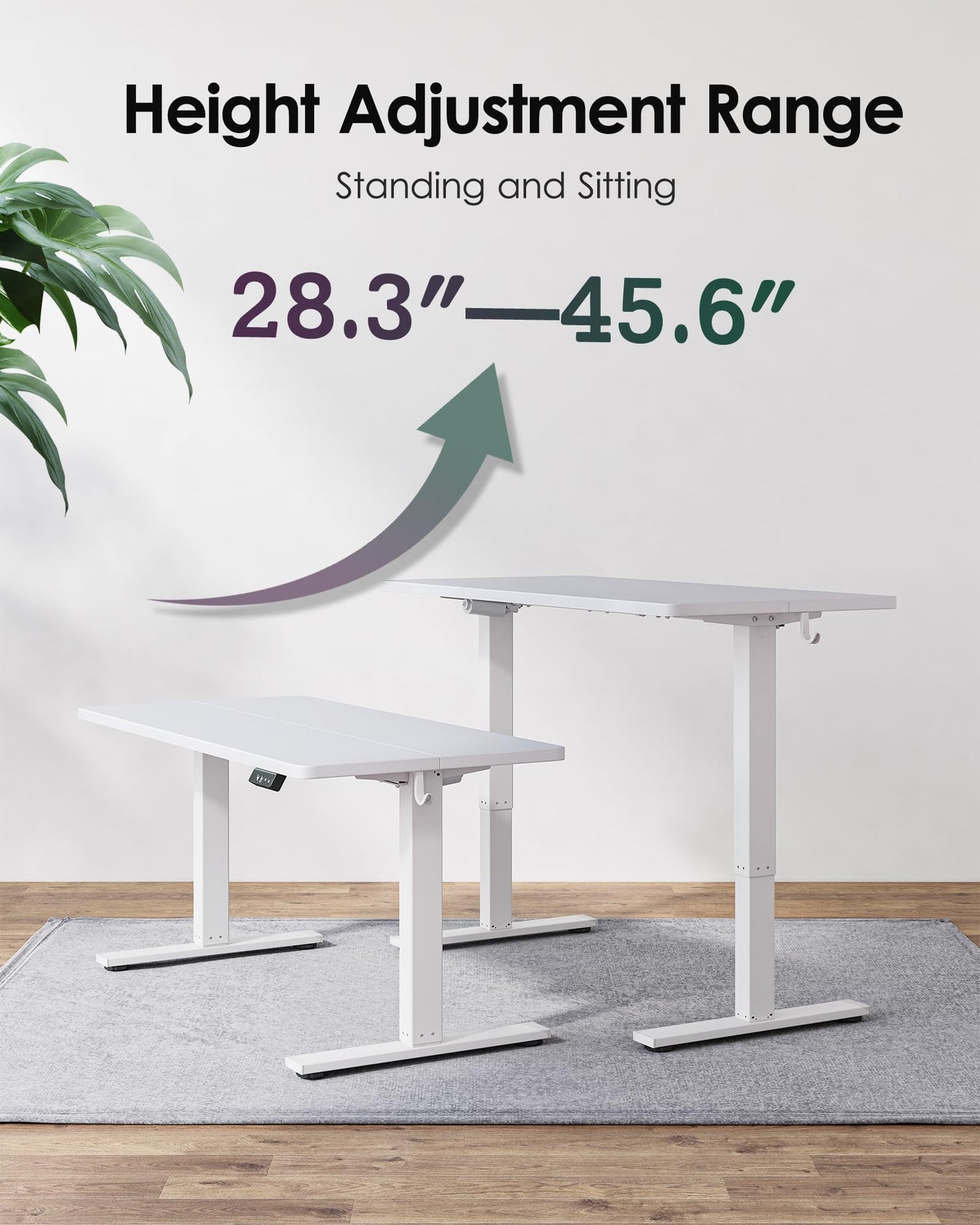 TIQLAB Standing Desk 63 x 24 inch, Electric Height Adjustable with Splice Board, Sit Stand Desk, for Home Office, White