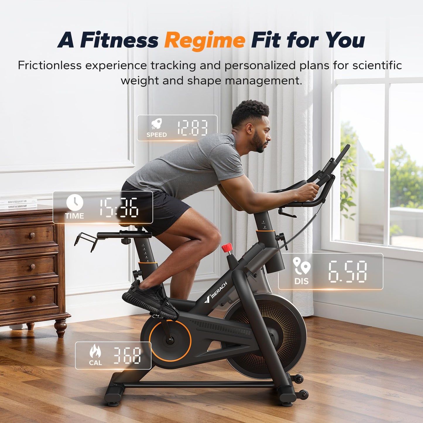 Merach Magnetic Exercise Bike, Indoor Cycling Bike with Self-Developed App, 350 LBS Weight Capacity, Comfortable Seat Cushion & Tablet Mount, Stationary Bike for Home Gym Fitness