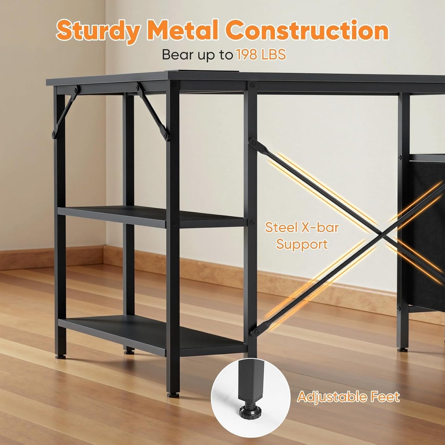 Alpen Computer Desk with Drawers, L Shaped Desk for Bedroom with Power Outlets, Gaming Table with 3 Drawers and Shelves, Corner Desk for Gaming, Study Writing PC Table, 47 Inch, Black