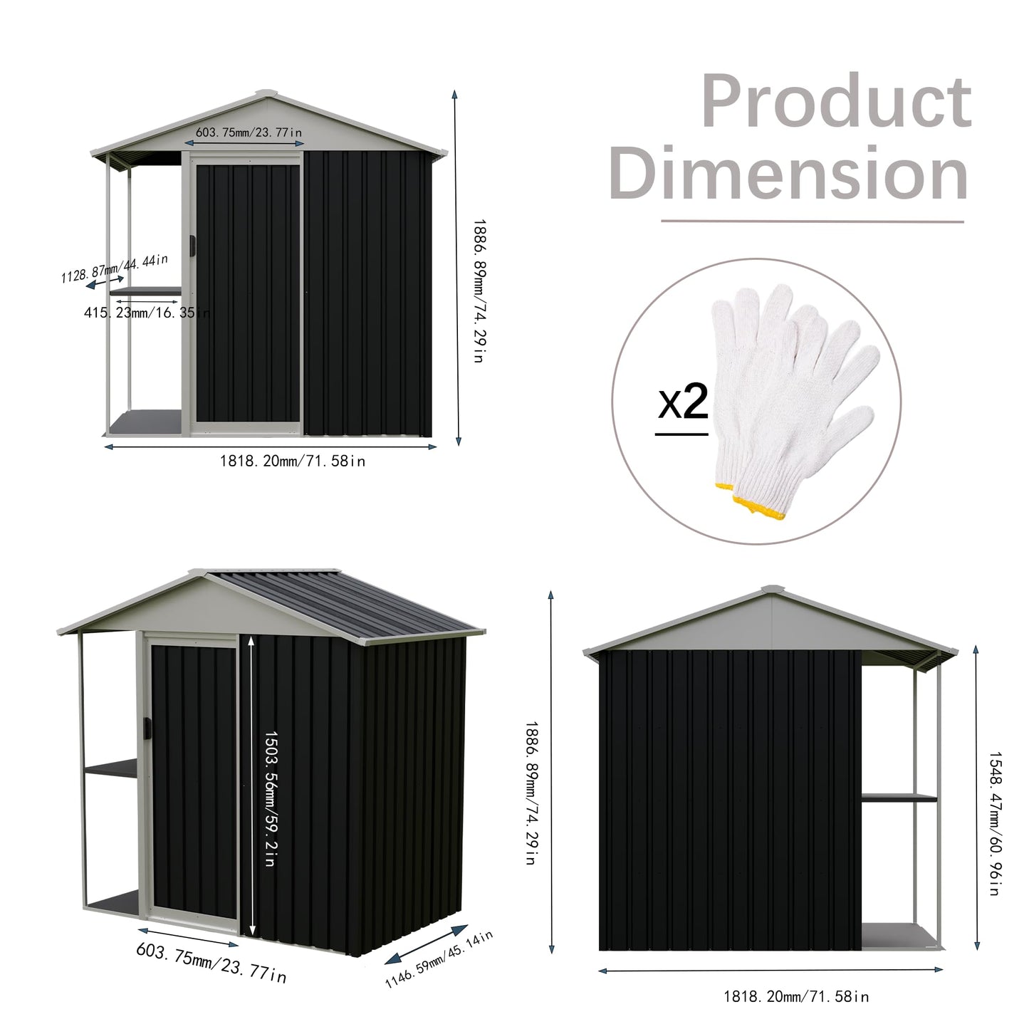 6 x 4 FT Outdoor Storage Shed, Metal Garden Shed with Storage Shelves and Vents, Tool Sheds for Patio Backyard Lawn, Bike Storage Shed, All Weather Use, Black
