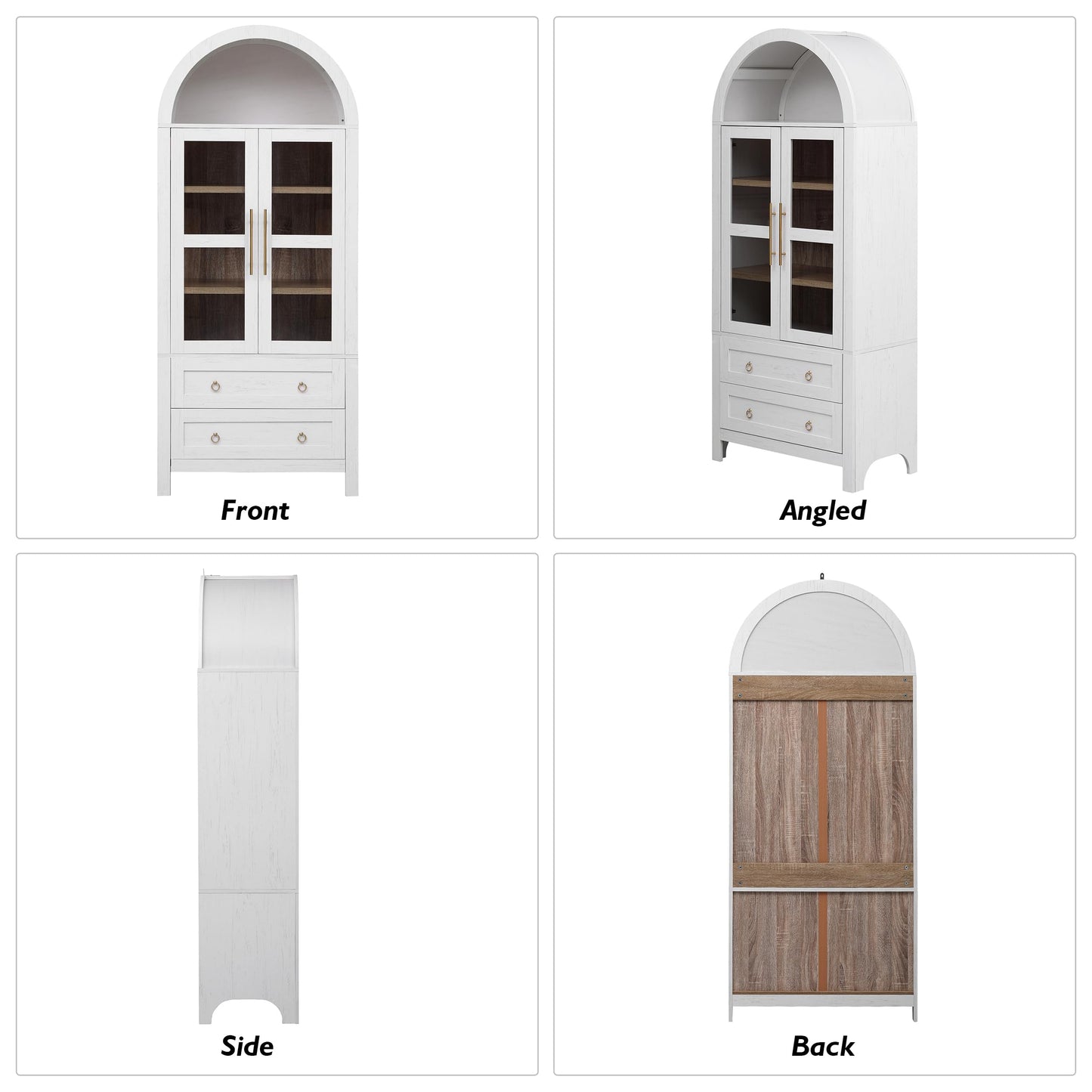 Erteliza 71" Farmhouse Arched Storage Cabinet with Glass Doors, Tall Arched Cabinet with Drawer, Adjustable Shelves & Door Racks, Modern Kitchen Pantry Cupboard, White