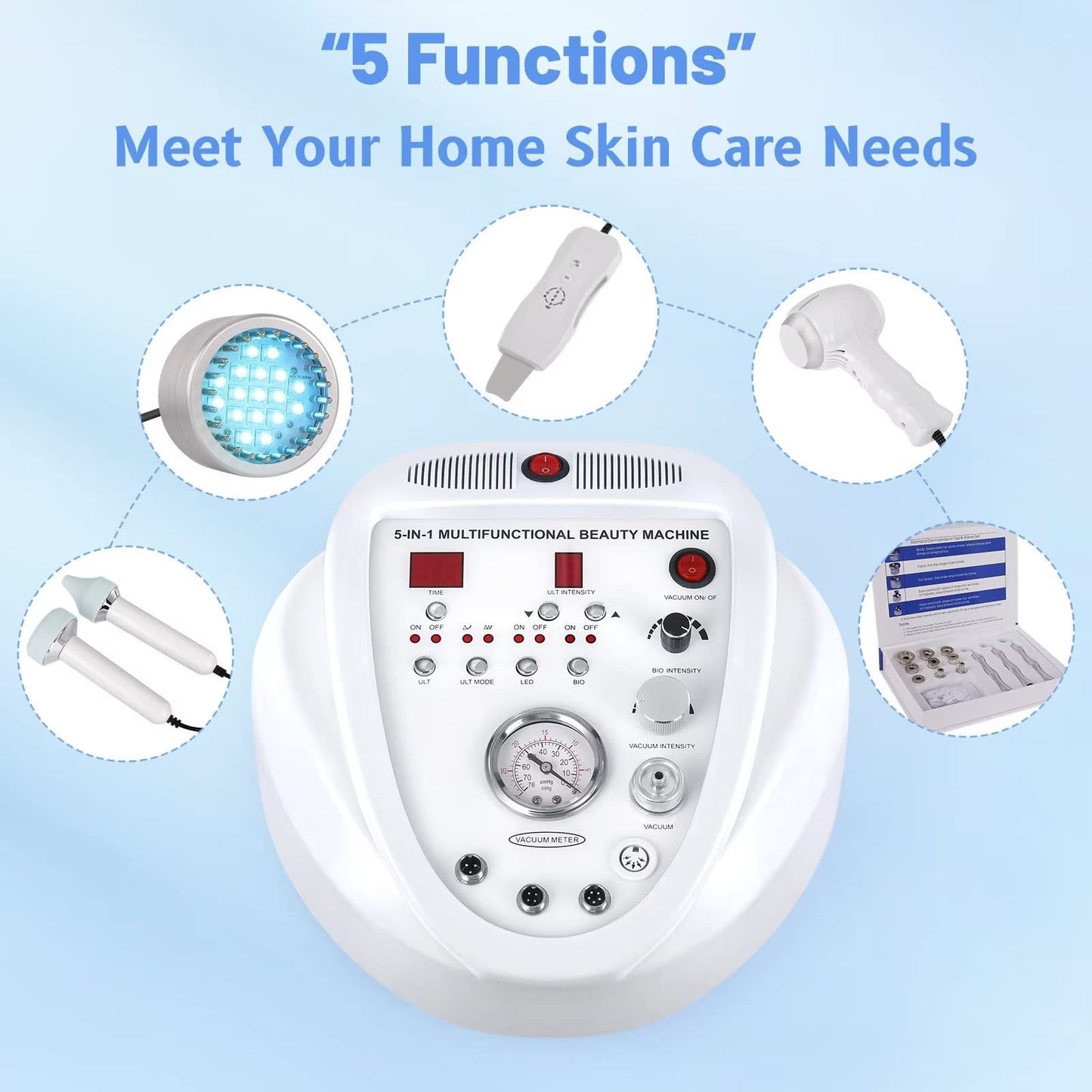 5 in 1 Micro Diamondermabrasion Machine, Mcwdoit Facial Machine 68cmhg Professional Home Use Skin Care
