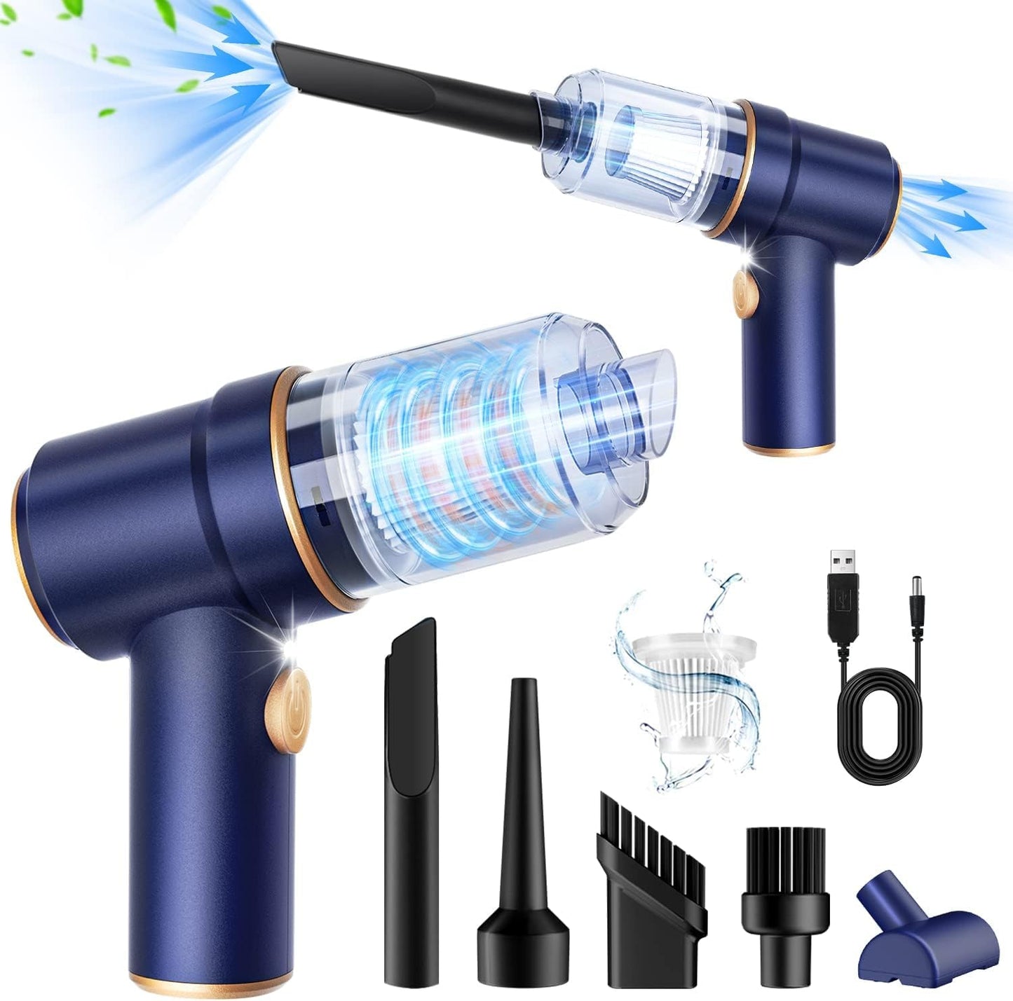 KMM Handheld Car Vacuum Cleaner, 9000Pa Vacuum Cleaner and Air Duster, 120W High Power Hand Held Vacuum with LED Light and Multi-Nozzles for Car, Home, Office, Pet