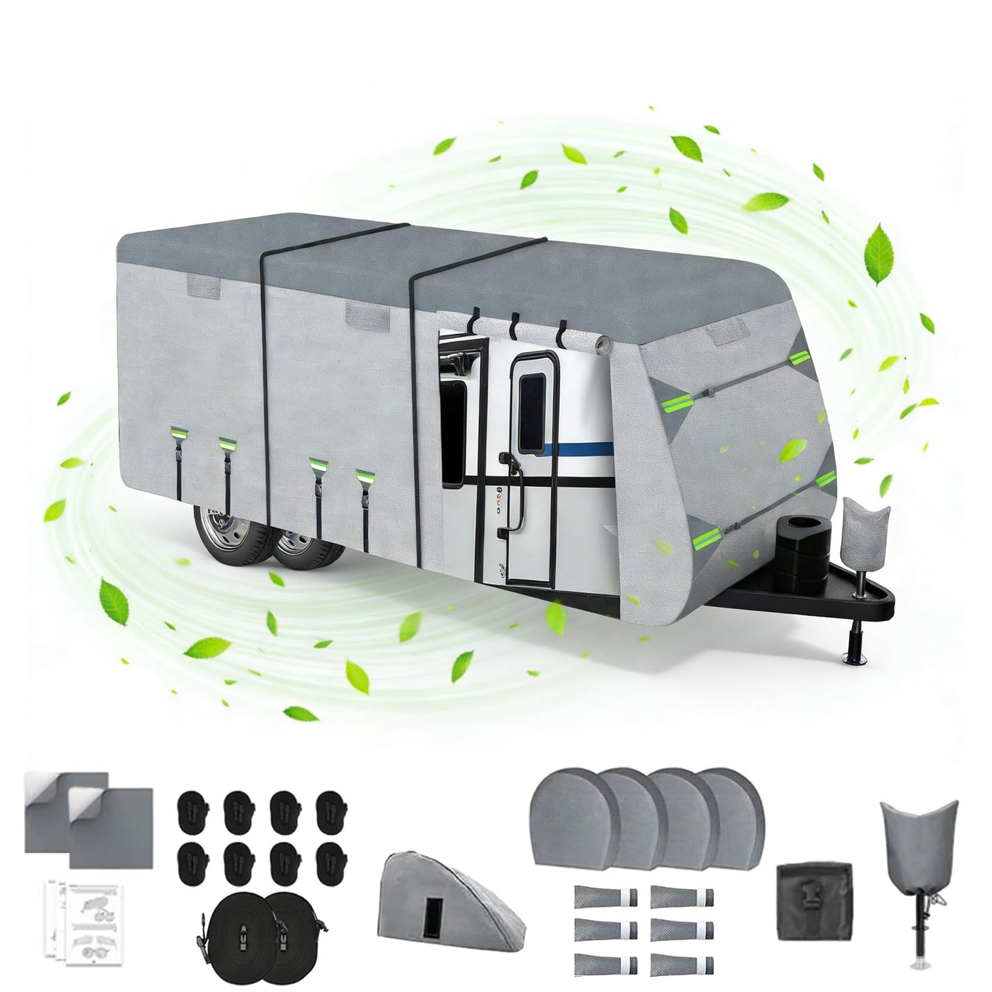 2026 RV Cover Fits 27-30ft Travel Trailer, Lightweight Waterproof Camper Cover with Tire Covers, Tongne Jack Caps, Windproof Straps Winter Campsite,All-Weather Protection