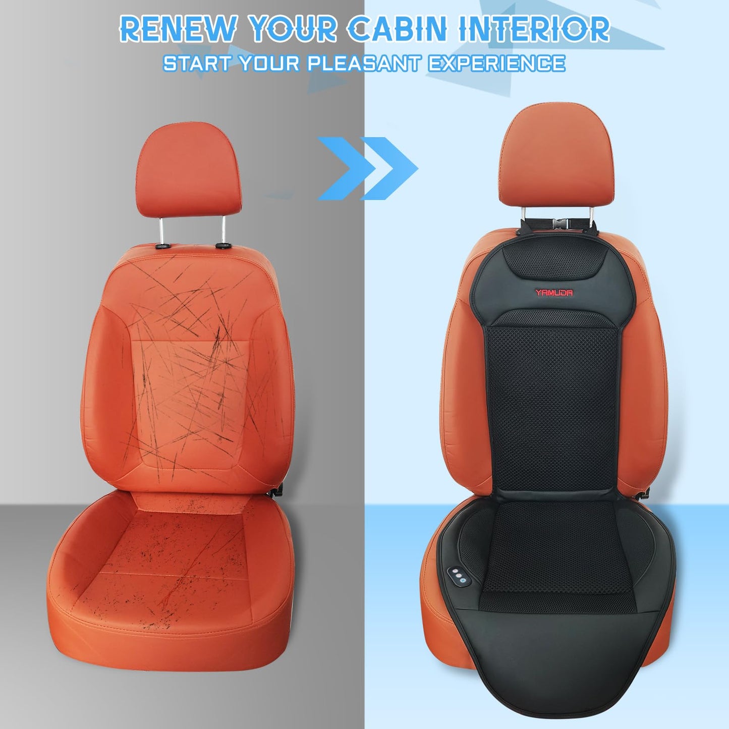 YAMUDA Driver's Side Four Seasons General Motors Multi functional Seat Cover, Car Seat Cooler Seat Cover with 20-Fan Ventilation + 4-Point Massage (1 Piece, Black Suede Leather）