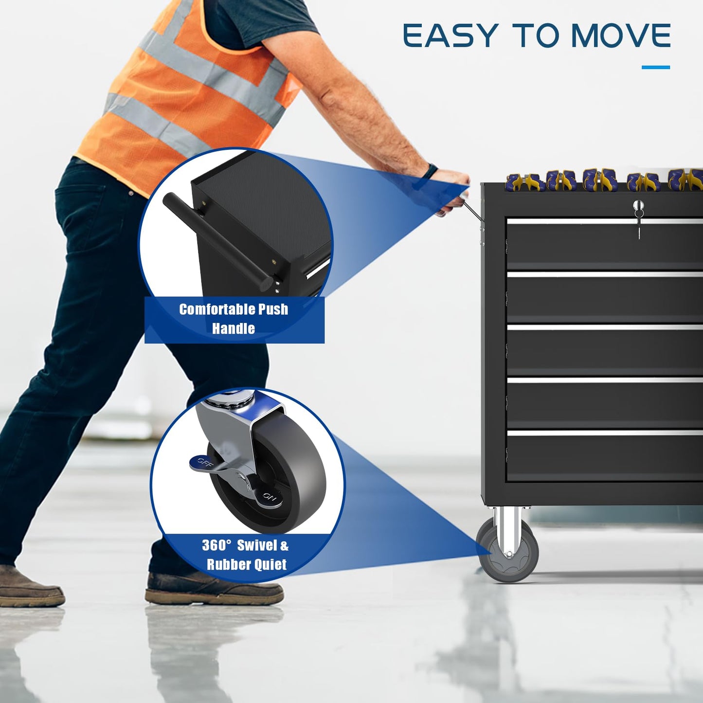 CMFYDAILY 5-Drawers Garage Tool Chest, Large Capacity Tool Cabinet Heavy Duty Mechanic Rolling Tool Box Metal Locking Tool Cart with Drawers and Wheels for Storage