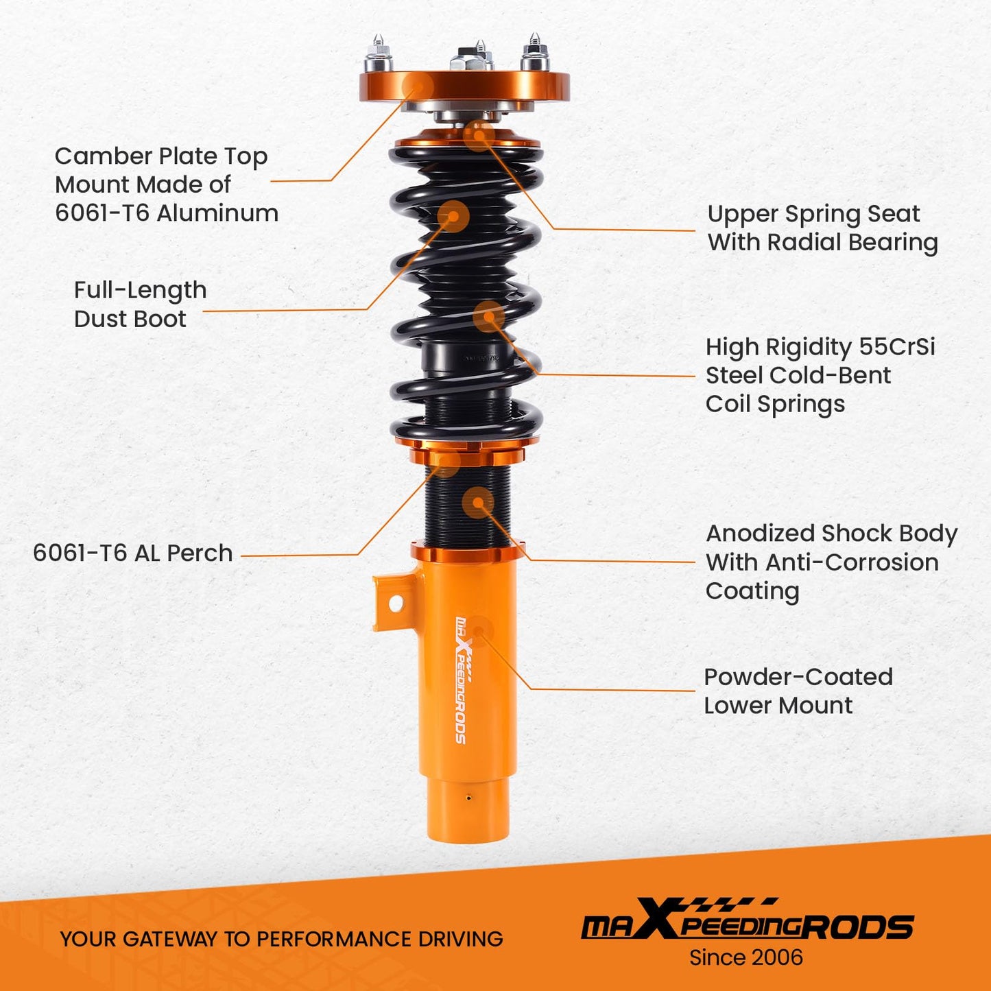 maXpeedingrods Coilovers for BMW 3 Series E90 RWD 2004-2011, for BMW E91 RWD 2004-2012, for E92 RWD 2005-2013, for E93 RWD 2006-2013, Height Adjustable Coilovers Suspension Lowering Kits Gold