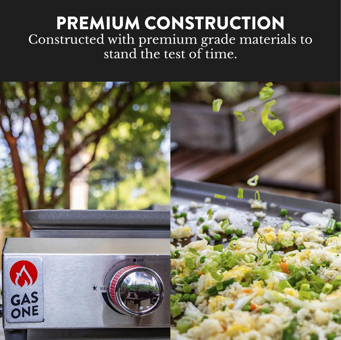 Gas One Flat Top Grill With 4 Burners - Premium Propane Outdoor Grill Cart - Stainless Steel Auto Ignition Camping Griddle - Easy Cleaning Cooking
