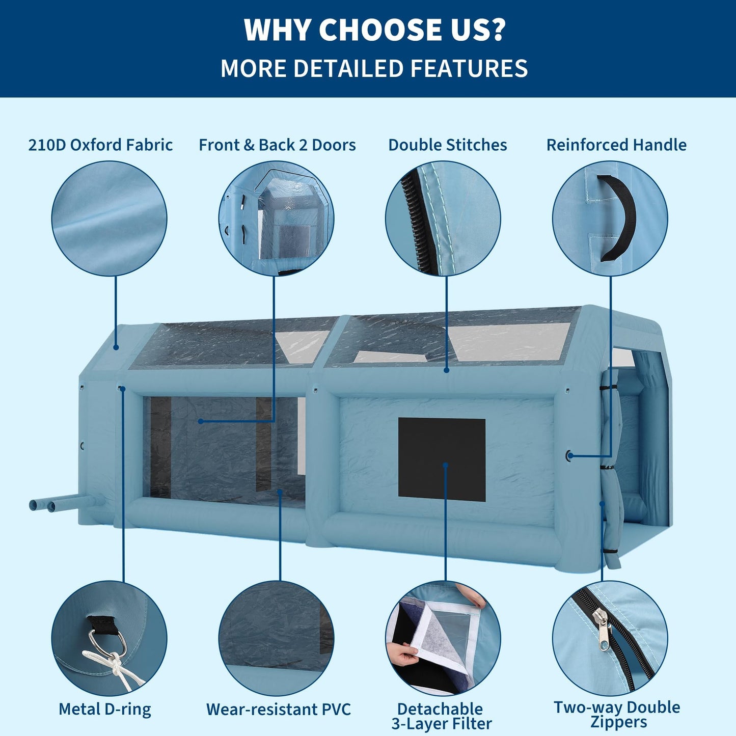 28x15x10 FT Inflatable Paint Booth, 950+950W Dual Powerful Blowers Spray Booth Tent, Large Car Painting Tent for DIY Spray Car Motorcycle Garage Furniture Part Painting, Blue