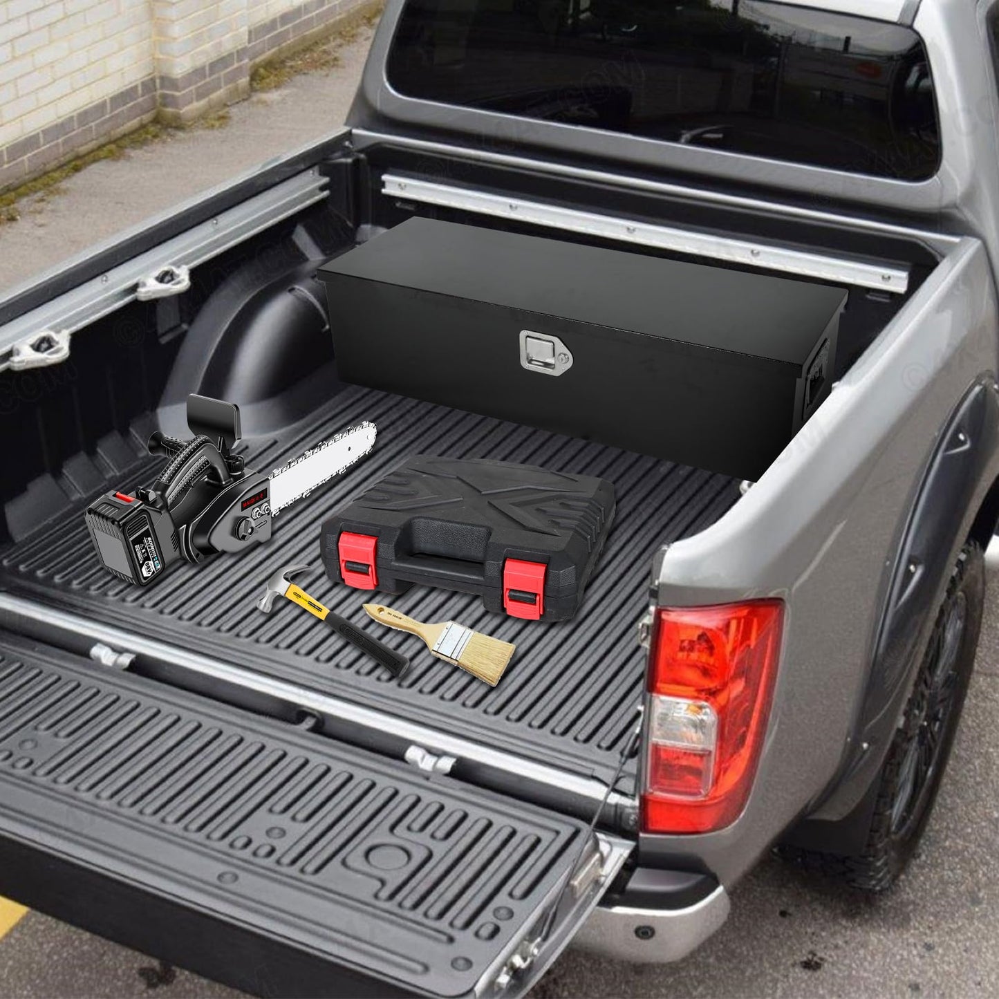 Black Steel Pick Up Truck Tool Box,Waterproof Toolbox Storage for Truck, Van, Trailer,Heavy Duty Waterproof Black Chest Toolbox,39 x 13 x 10 Inch Storage Box with T-Handle Latch and Keys
