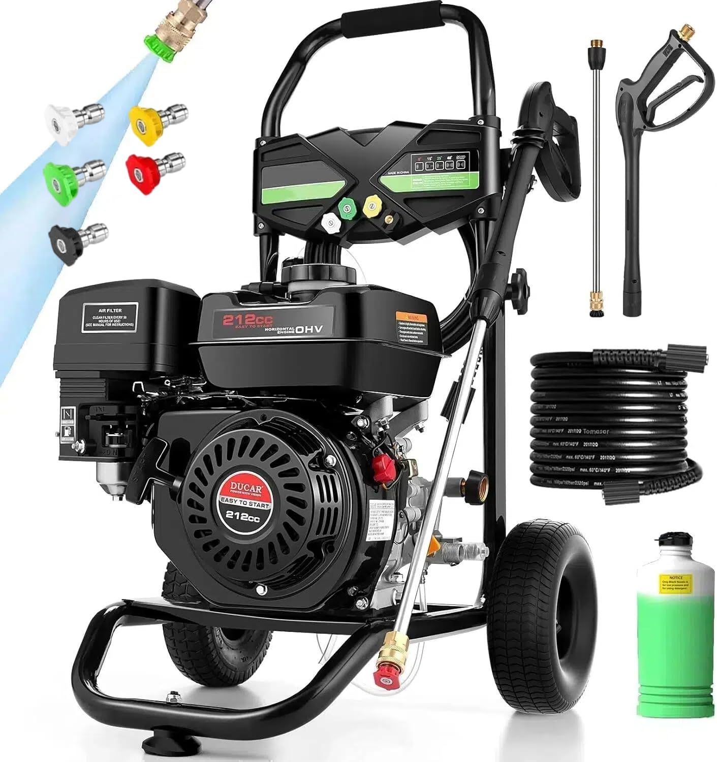 Imdot 4200PSI Gas Pressure Washer, 4.0GPM Heavy Duty Power Washer with 212CC 7.0 HP, 5 Nozzles, 25ft Hose & 0.5Gal Soap Tank,for Cleaning Car Driveways Fence Furniture, EPA/CARB/ETL Compliant (Black)