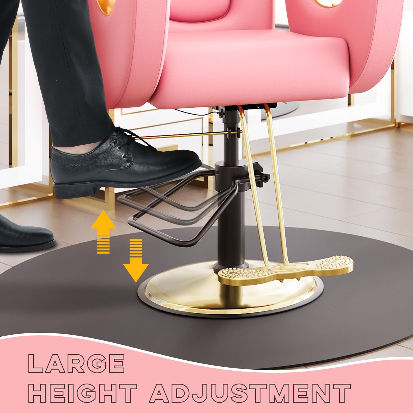 BouPower Barber Salon Chair, Height Adjustable Hydraulic Hair Reclining Salon Chairs, 360 Degrees Rotation, Multi-Function for Barbershop, Spa, Pink