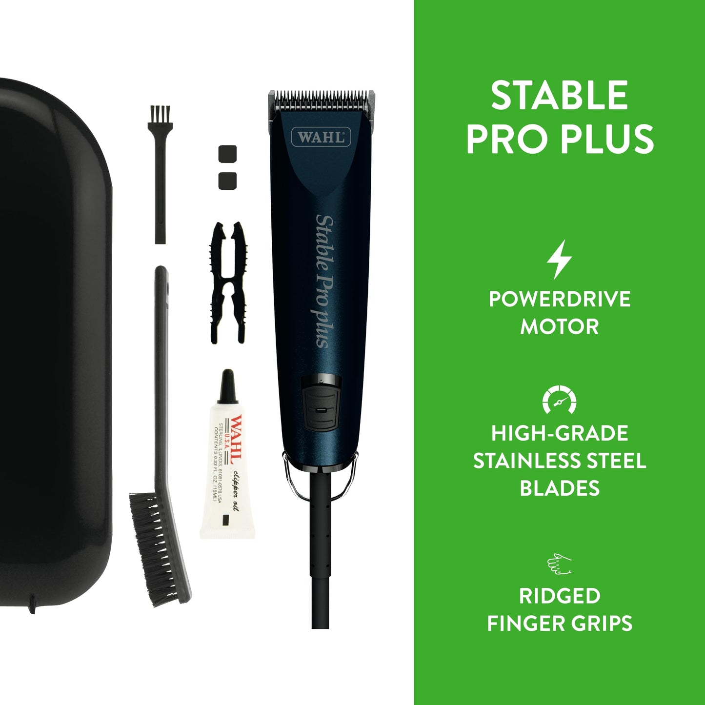 Wahl Professional Animal Stable Pro Plus Horse Clipper Kit (#9774) - Premium Horse Clippers - Horse Grooming Supplies - Lightweight, Quiet, Cool Clippers - 3,200 SPM - 1 Speed