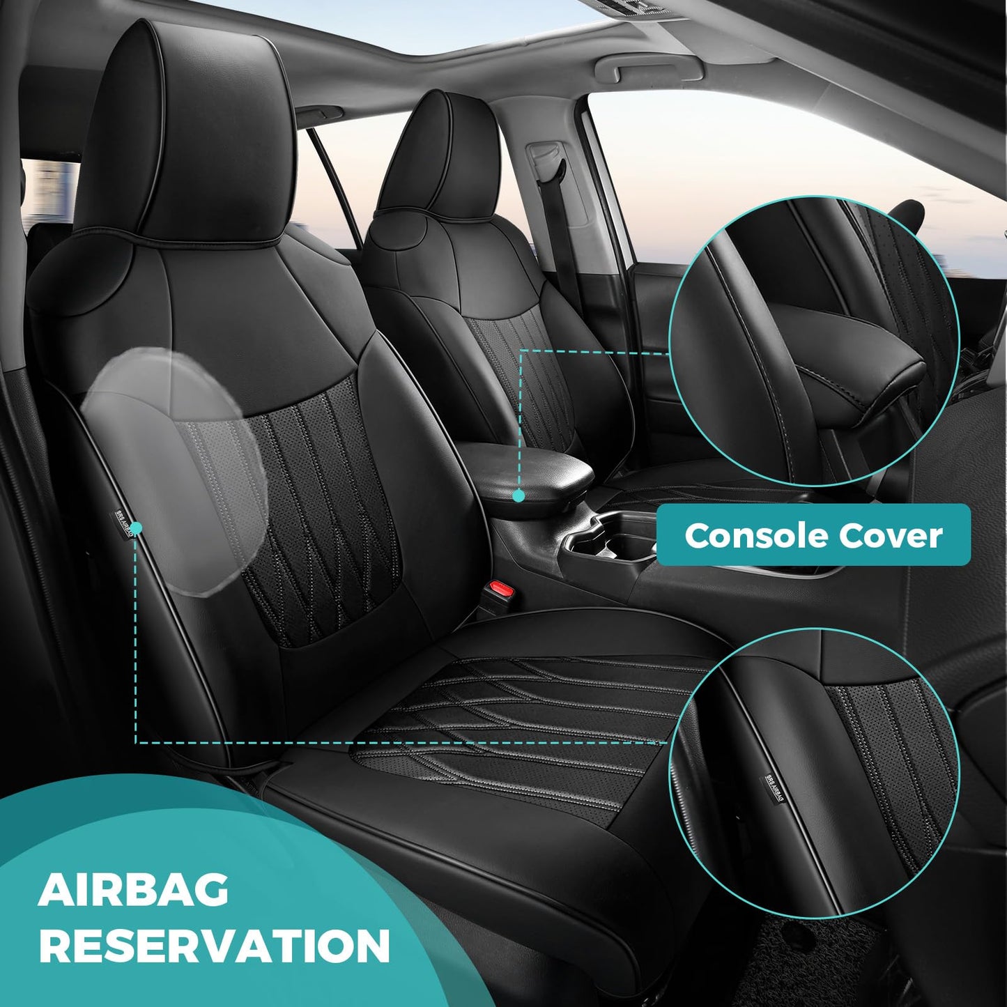 FEINEPRO RAV4 Seat Covers for Toyota RAV 4 2019 2020 2021 2022 2023 2024 2025 LE XLE Limited XLE Premium Gas (not for Hybrid) Faux Leather Car Seat Covers Full Set - Black