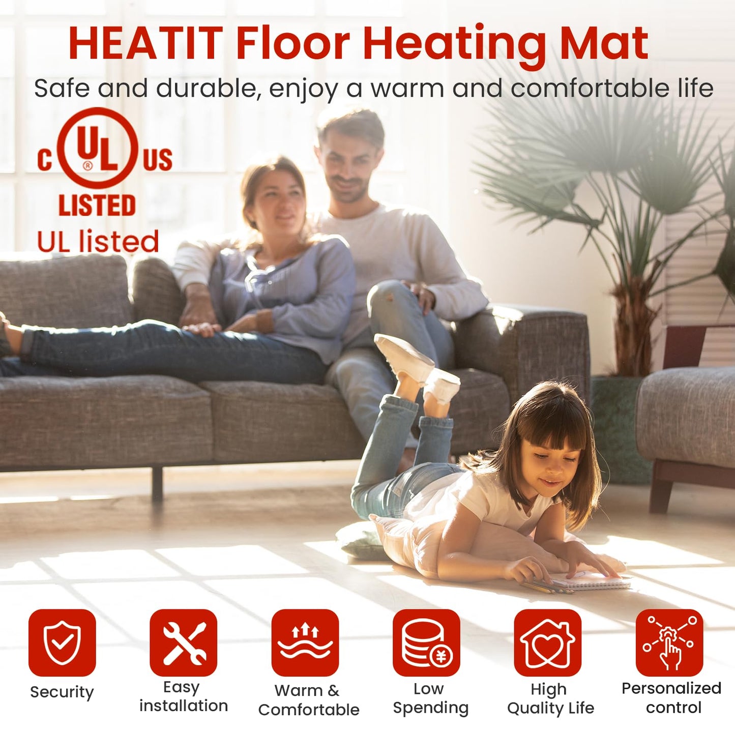 100 sqft HEATIT Warmmat Electric Radiant Self-adhesive Floor Heat Heating System & ET-72 Thermostat & Alarm Monitor