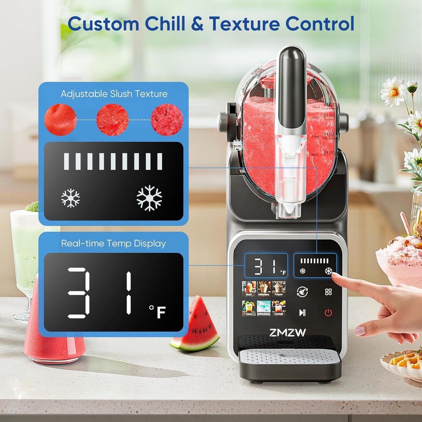 Slushie Machine, 88 oz. Frozen Drink Maker, No Ice Needed Slushy Machine for Home with 6 Presets, Adjustable Slush Thickness, LED Display, Perfect for Frozen Margaritas, Cocktails, Slushies, Frappés