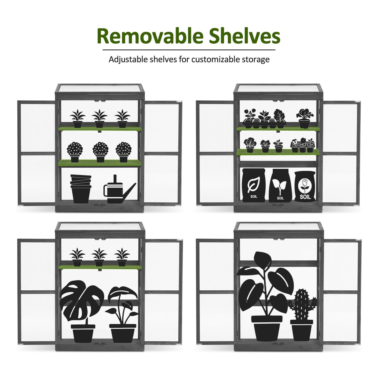 MCombo Wooden Cold Frame Greenhouse, Raised Flower Planter Shelf Protection for Outdoor Indoor Use, 0760 (Dark Grey)