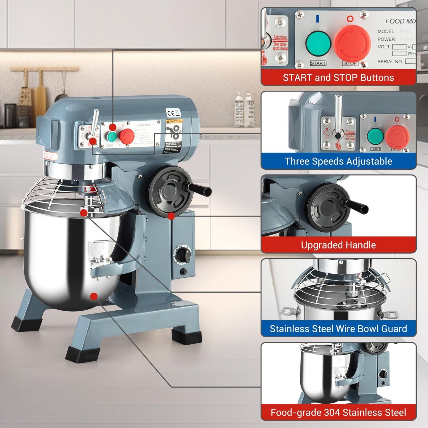 Commercial Food Mixer 15QT, Commercial Mixer with 3 Adjustable Speeds, Dough Mixer Timing Function, Commercial Stand Mixer with Stainless Steel Bowl for Schools Bakeries Pizzerias