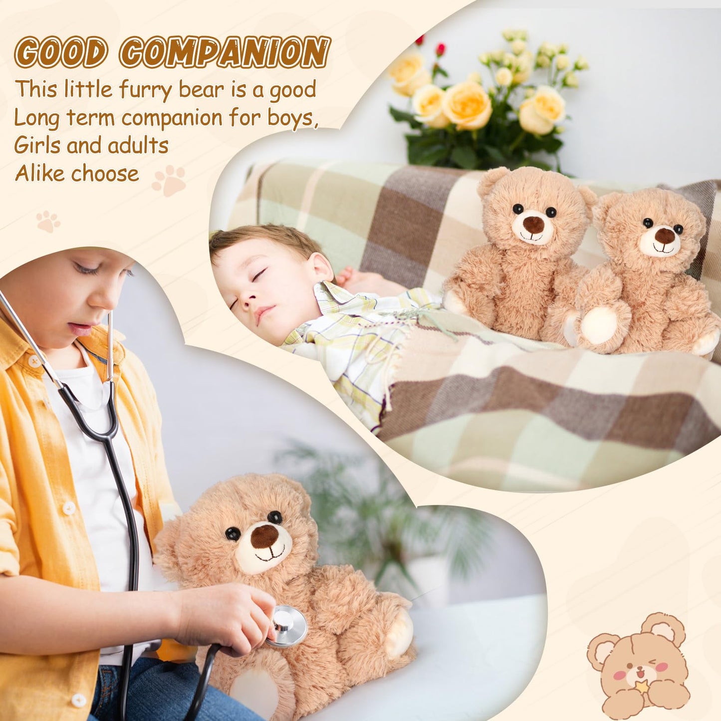 HyDren 12 Pcs 10 Inch Stuffed Animal Bear Bulk Soft Brown Small Stuffed Cute Bear Plush Toy for Girls Boys Birthday Party Baby Shower Party Favors(Light Brown)
