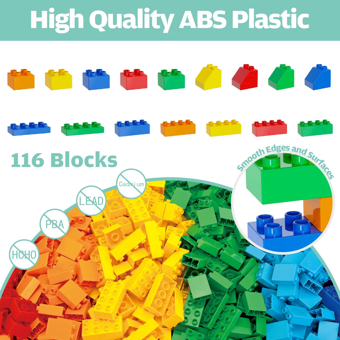 Anpcso Building Blocks for Toddlers 2-5 Including Dinosaurs Cars, 116-piece Large Classic Building Bricks Set, Educational Toys for Children Boys Girls All Ages, Compatible with All Major Brands