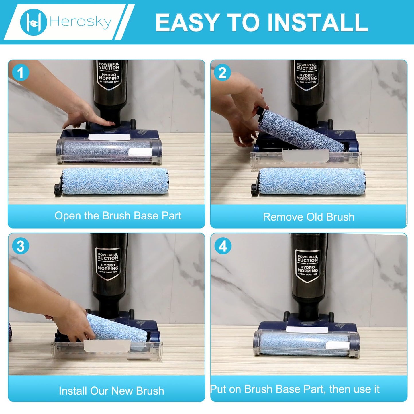 WD161 Roller and Filter For Shark HydroVac MessMaster Wet Dry Vacuum Cleaner WD161 WD261 AW261 (2 Brush 6 Foam Filter Kit)