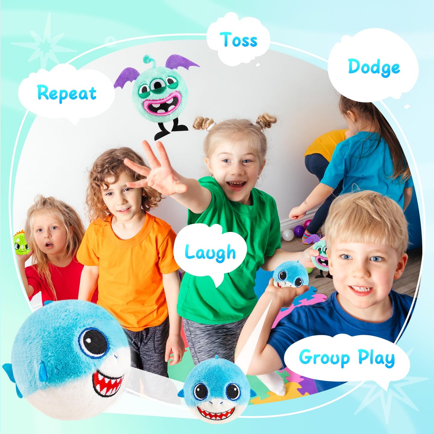 ZOOJOY 3 Pcs Plush Bouncy Balls for Toddlers 1-3, 3-Inch High Bounce Sensory Toys Featuring Dinosaur, Shark & Monster, Soft Game Balls Gift for Boys 6 Months+, Indoor & Outdoor Play