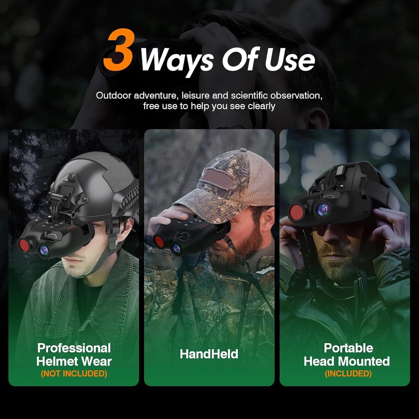 GTMEDIA Night Vision Goggles for Adults, 984FT Tactical Night Vision Binoculars, Hands Free Nightvision Goggles for Helmet, 5× Zoom & 850nm Stealth IR, Great Gifts for Men Dad Husband Boyfriend
