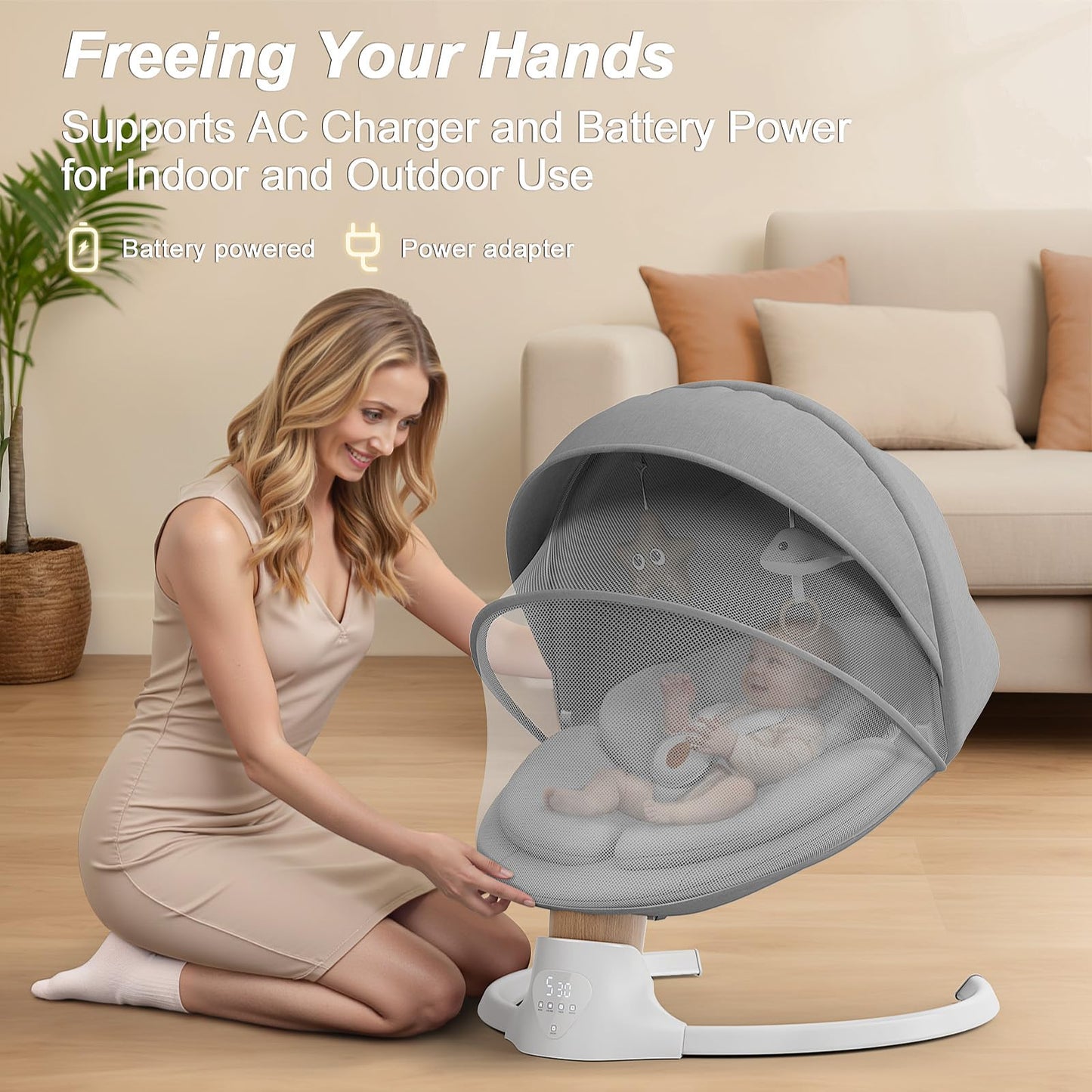 Baby Swings for Infants, FasonBaby Electric Baby Swing with Music Speaker, 5 Speeds, Remote Control and Bluetooth - Portable Infant Swing for Indoor and Outdoor (Gray)
