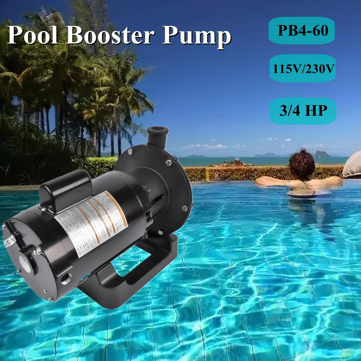 AKWH PB4-60 Pool Booster Pump 3/4 HP Replacement for Polaris 180 280 380 480 3900 Pressure Side Pool Cleaners 115V/230V 60Hz with Hose & Fittings