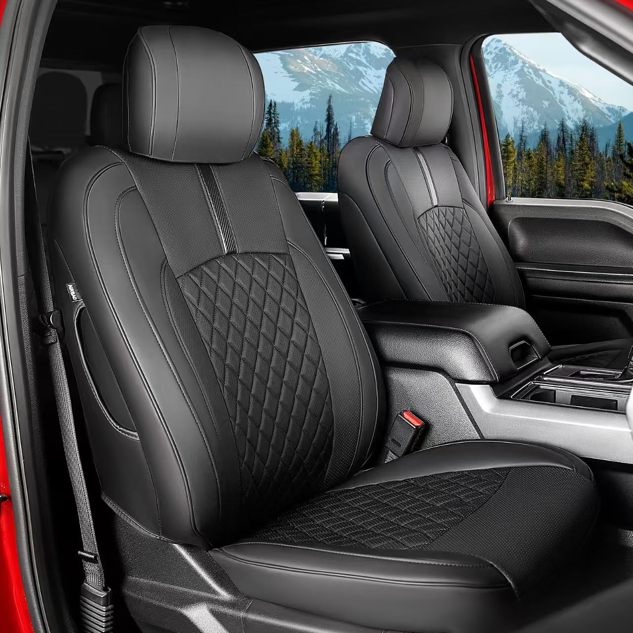 Seat Covers for F150 XL XLT STX 2021-2025 2024 2023 2022 Supercrew Cab, Accessories for F150, Truck Seat Protection, Durable Easy-Cleaning Leather, NOT for 40/20/40 Bench Front Seat(Jump Seat)