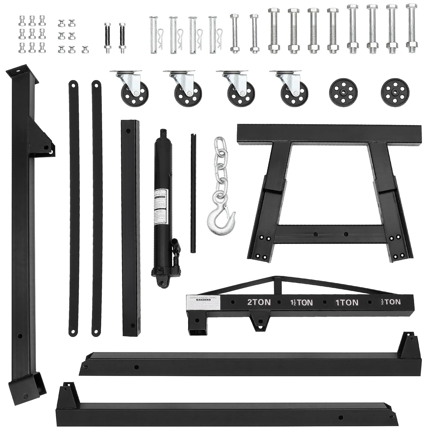 Hydraulic Engine Hoist 2 Ton, Cherry Picker Shop Crane with 6 Casters and Telescopic Boom, 4400 Lbs Heavy Duty Engine Hoist Crane Lift for Garage, Workshop, Automotive Repair, Black