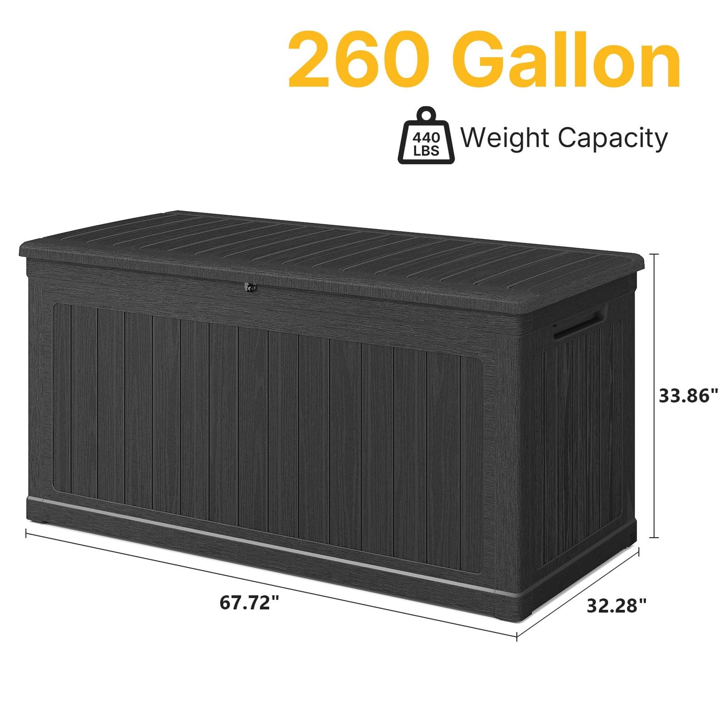 Skepphlay 260 Gallon Deck Box Lockable, Outdoor Storage Box Waterproof and UV Resistant, Large Patio Storage Box with 1000 lbs Capacity, for Garden, Patio Furniture, Pool (Black)