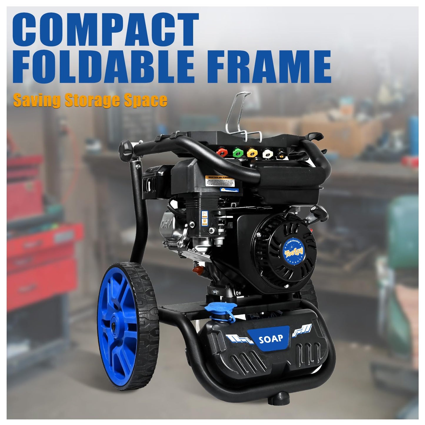 TOOLCY Gas Pressure Washer 3400 PSI & 2.8 GPM Max, High-Powered 212cc Engine, Enhanced Pump, 50FT Pressure Hose, Onboard Soap Tank, Foldable Handle, Kink-Less Swivel Spray Gun & 5 Nozzle Tips