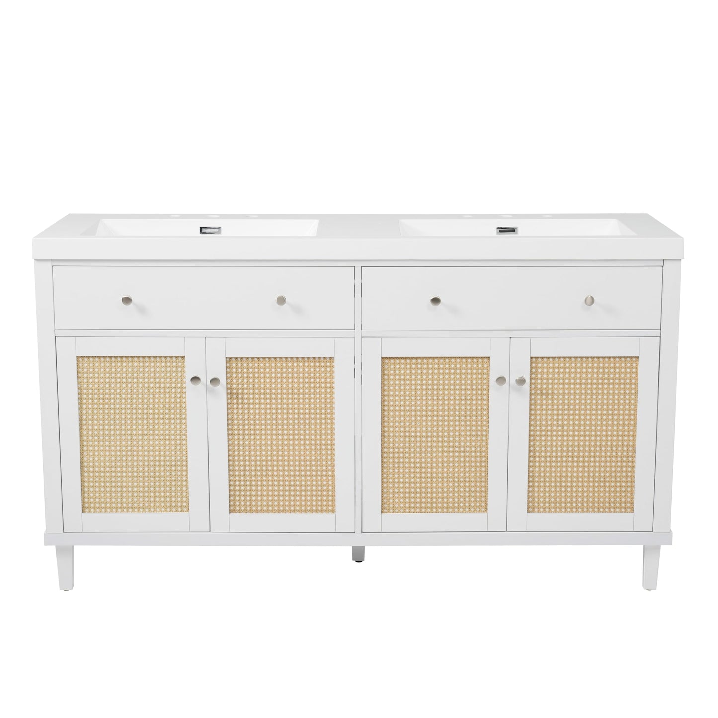 Christopher Knight Home Heli 60" Modern Double Bathroom Vanity with Sink Combo Set, Modern Freestanding Bathroom Sink Cabinet with Drawer, Bathroom Storage Cabinet with Sink Combo, White +Natural