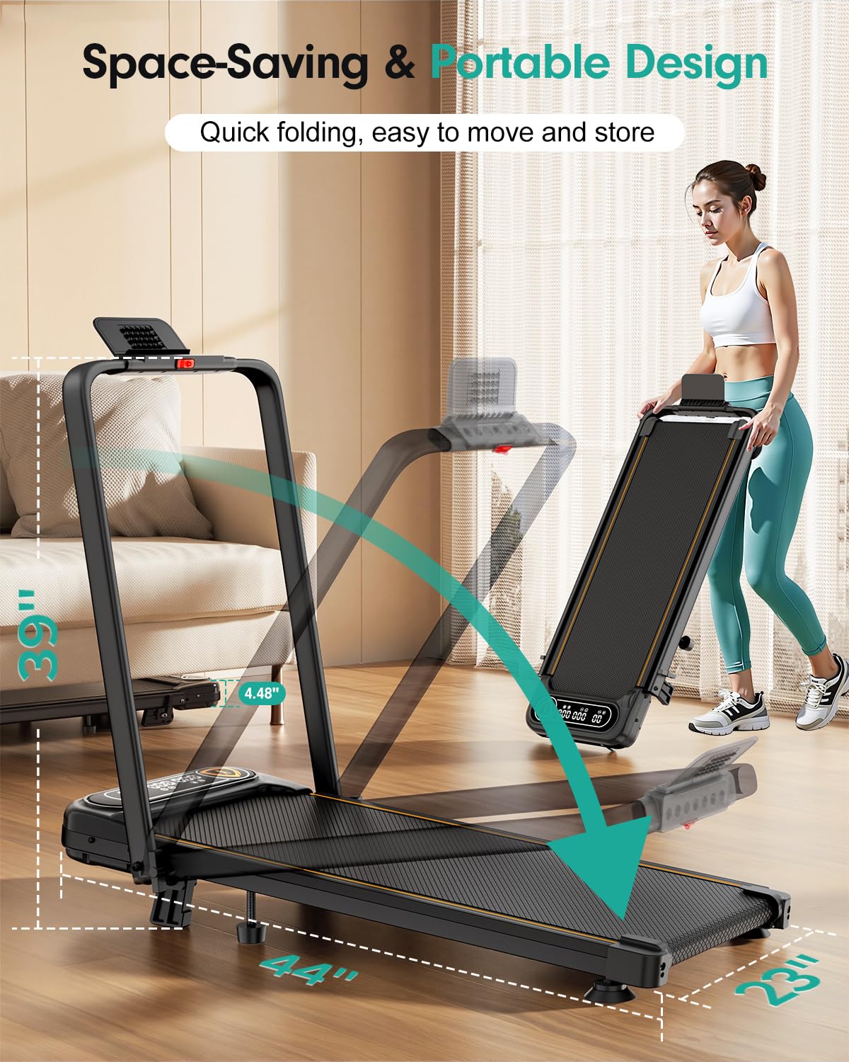 Foldable Treadmill with 12% Incline, 6 in 1 Folding Treadmill with Handle Bar for Home/Office,Under Desk Treadmills Portable Walking Pad with App, Upgrade 3.5HP Low Noise,Remote Control & LED Display,
